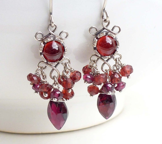 Sterling Silver Garnet Earrings With Dark Red Garnet