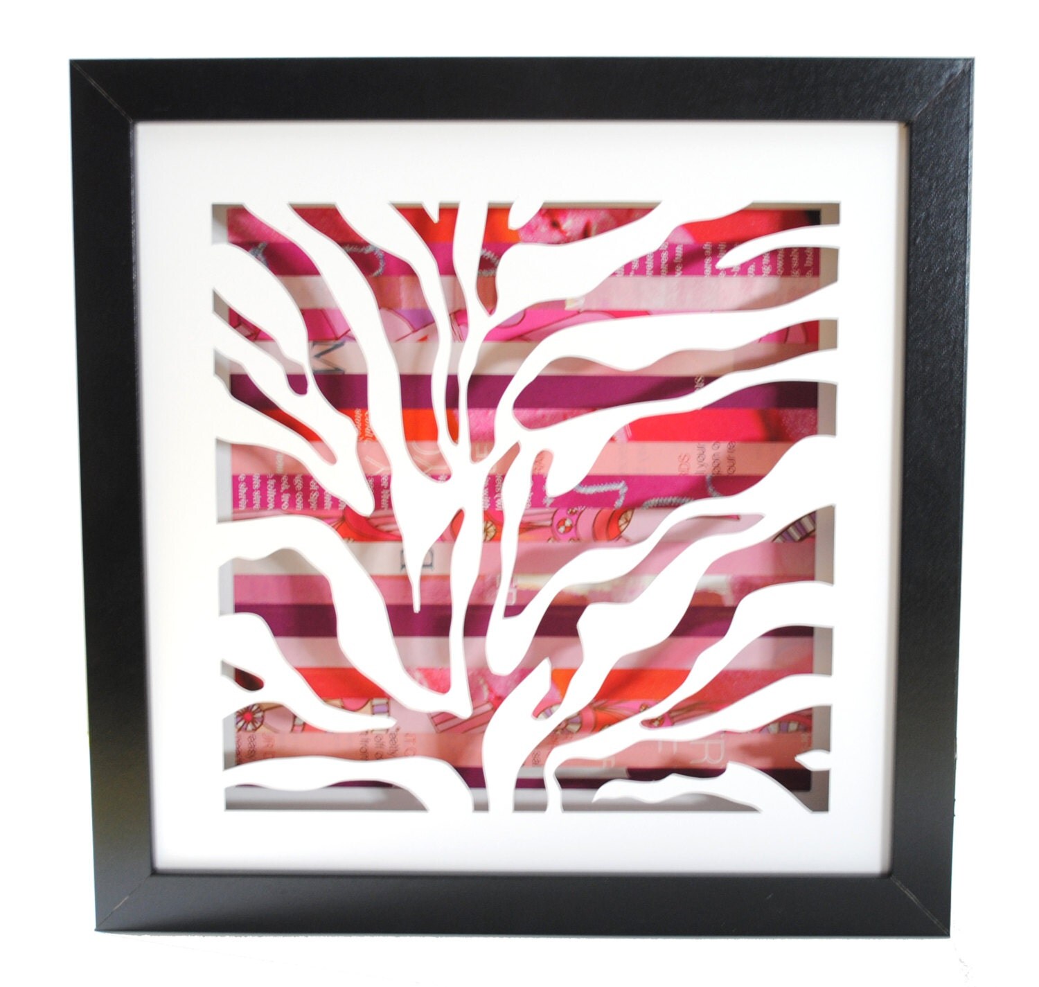 zebra stripes shadowbox made from recycled magazines modern
