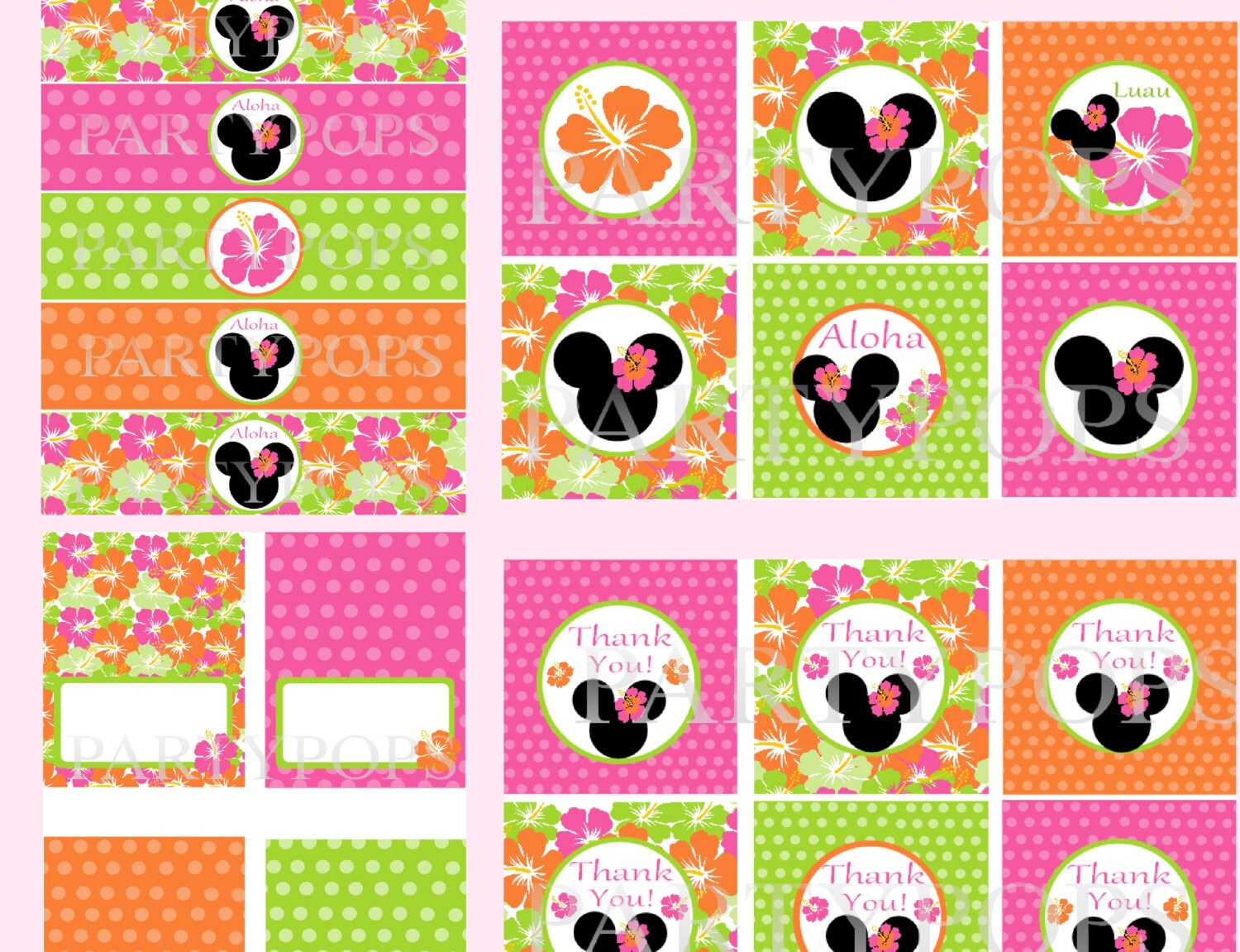 Digital Minnie Mouse Luau Party Package Minnie Mouse Luau