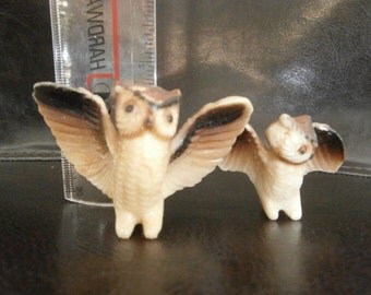 Owls Two -Tiny Little Glass Owl's Ceramic Bone China Miniature Figurines Porcelain Hoot Owls