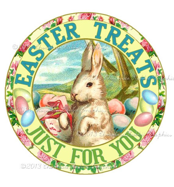Easter Candy Treats Bunny Label Digital Download 3 Inch Circle