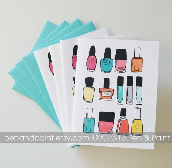 CLEARANCE Nail Polish, Set of Four Folded Note Cards, Stationery ...
