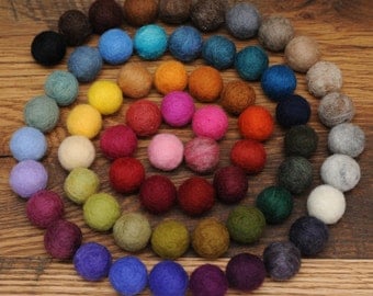 Felted Balls, You pick the Colors, Set of 50 Wool Balls 1 inch