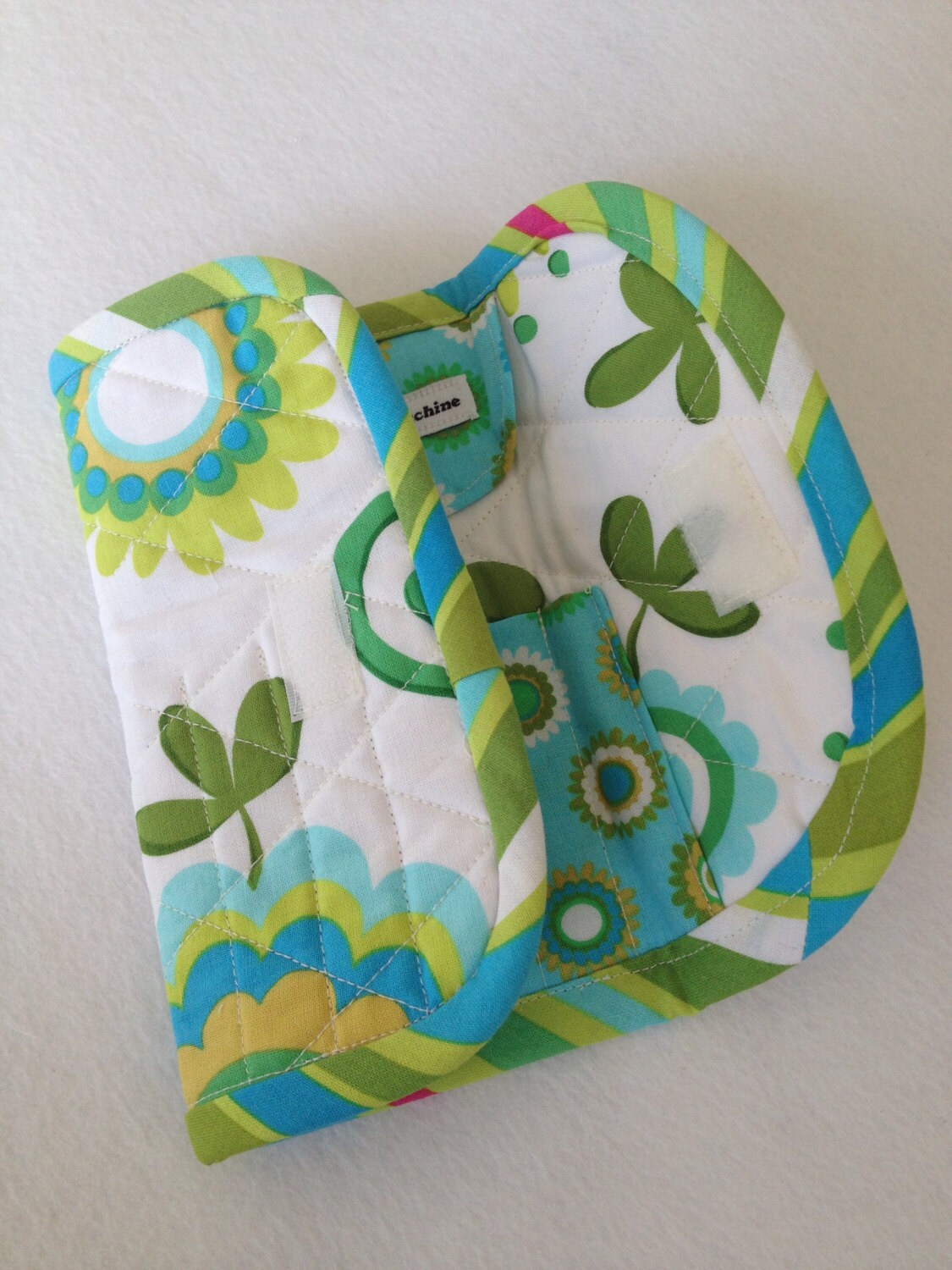 Crochet Hook Case white lime green and aqua blue quilted
