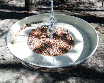 Garden Hanging Bird Feeder - 1954 - 1956 Packard Clipper Hubcap Birdfeeder - Cream Feeder - Metal - 1955 - Modern Retro