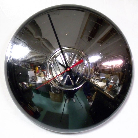 VW Hubcap Clock Volkswagen Bus Karmann Ghia Wall by StarlingInk