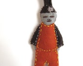 Orange Person -------- KeyChain----Miniaturess-doll-felt and beads- unisex
