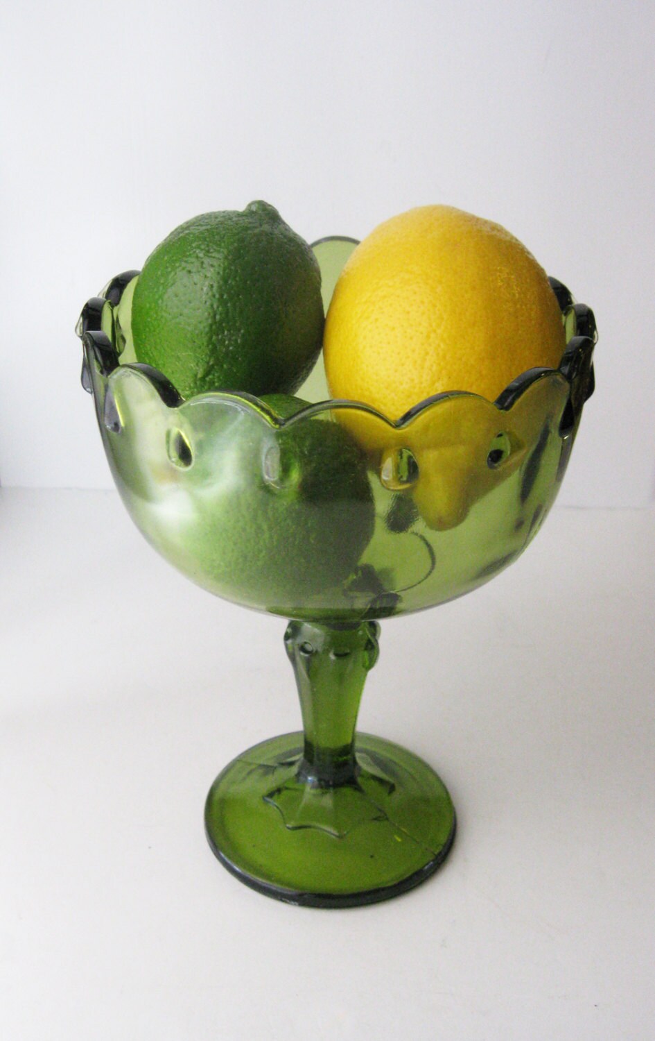 Vintage Green Glass Compote, Scalloped Edges – Haute Juice