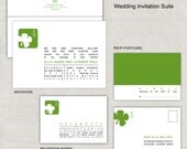 Clover Wedding Invitations, Celtic Wedding Invitation, Irish Wedding Invites, Green, Modern Monogram, Minimalist, Simple, Typeset Il_170x135
