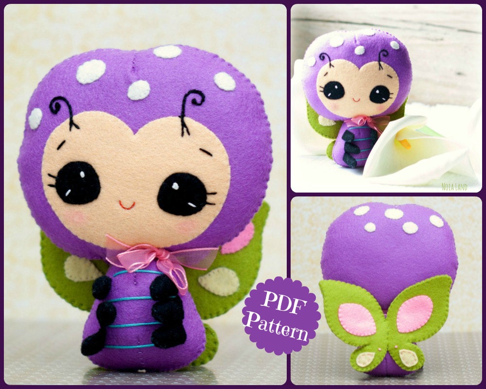 PDF. Smiling butterfly. Plush Doll Pattern. Softie Pattern