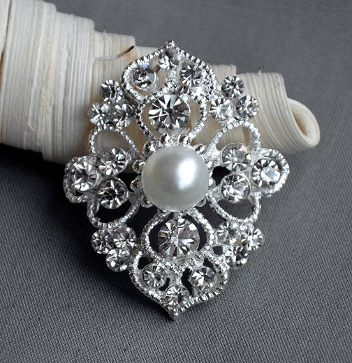 5 Large Rhinestone Button Embellishment Pearl Crystal Wedding