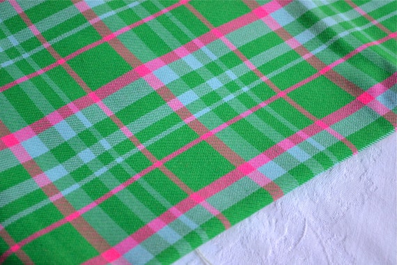 Vintage Fabric Pink and Green Plaid Wool Back Blend 62 x