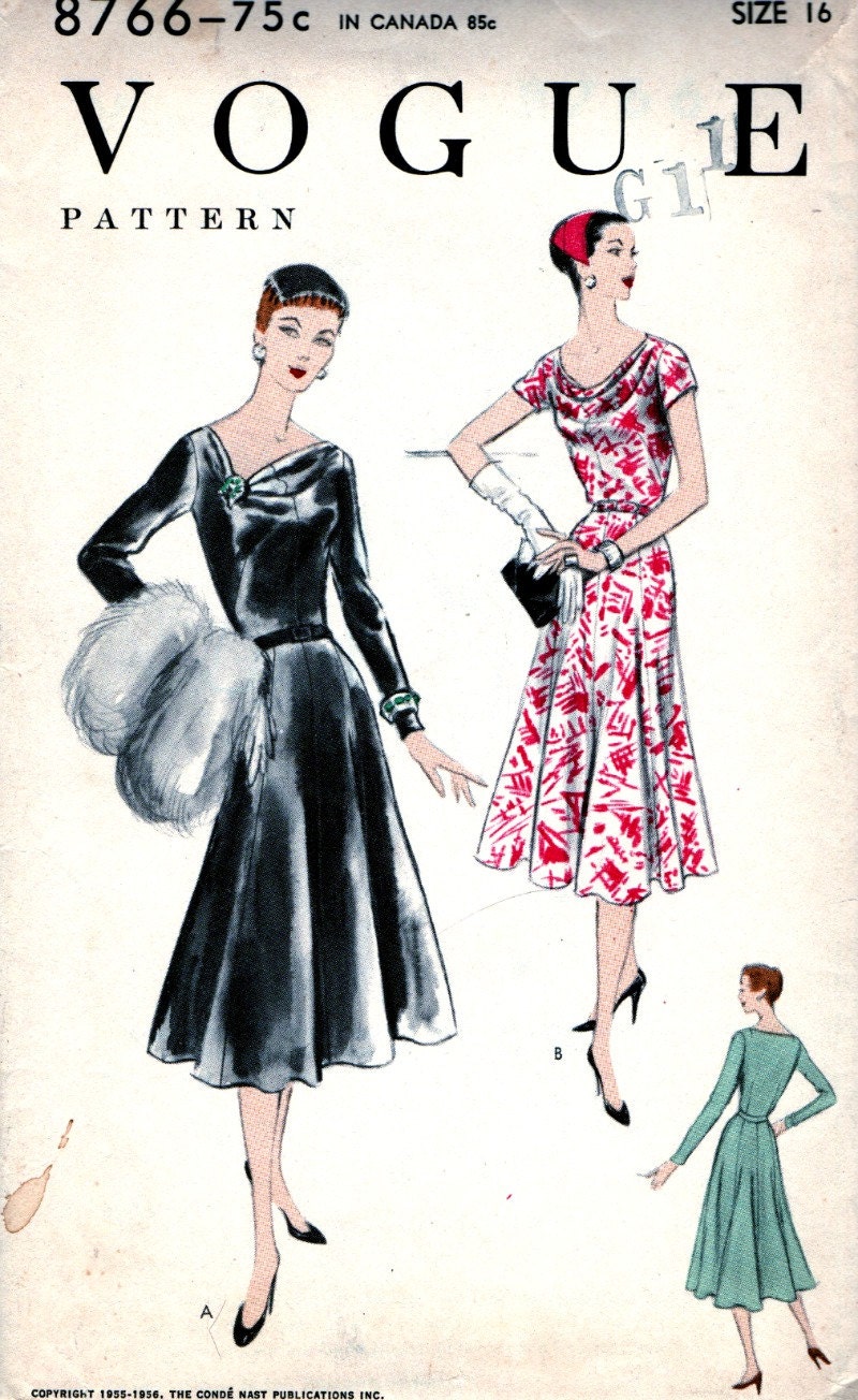 Vintage 1950's Vogue Pattern 8766 ELEGANT Party Dress