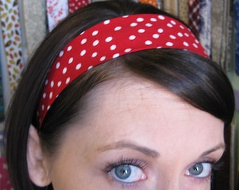 Red Stay Put Headband w/ White Polka Dots
