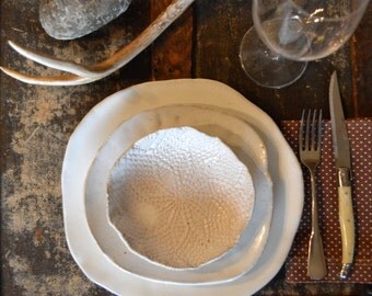 Ceramic Dinnerware Set, Handmade ceramics, White Dinnerware set, Rustic Dinnerware, Ceramic plates, Ceramic Bowl, Ceramic Pottery