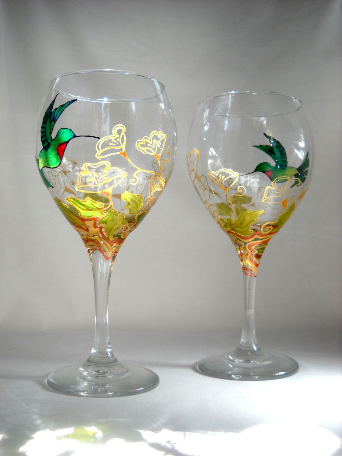 Hummingbird Glasses Hand Painted Wine by SkySpiritStudios on Etsy