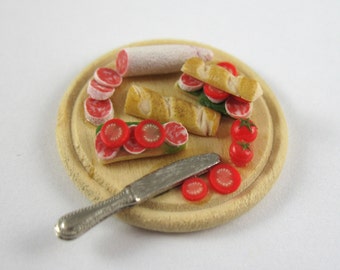 Dollhouse Miniature Food Salami Sandwich Preparation Board in 12th Scale