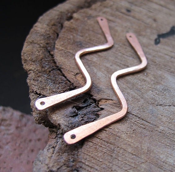 Wave Bar Necklace Connector 2 inch Gold Brass W shaped Hammered