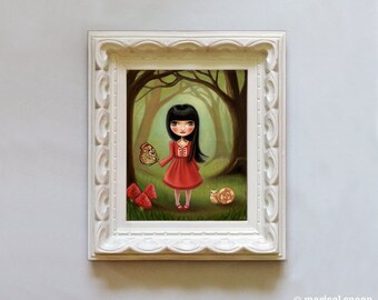 alice in wonderland Woodland girl The Bright Forest print on somerset velvet mushrooms, butterfly, and snail by Marisol Spoon