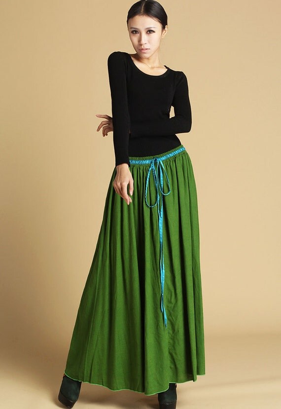 Lime green skirt linen skirt long skirtmaxi by xiaolizi on Etsy