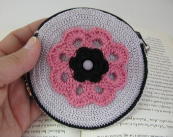 Petite Marie Pouch in Light gray, pink and black / fully lined