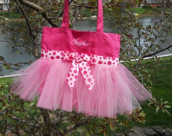 Embroidered dance bag Black with zebra skirt pink polka dot