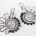 Unique Black Spinel Copper Earrings - Asymmetric Wire Wrapped Spiral with Black Spinel Gemstone Beads - artisan wirework gemstone jewelry