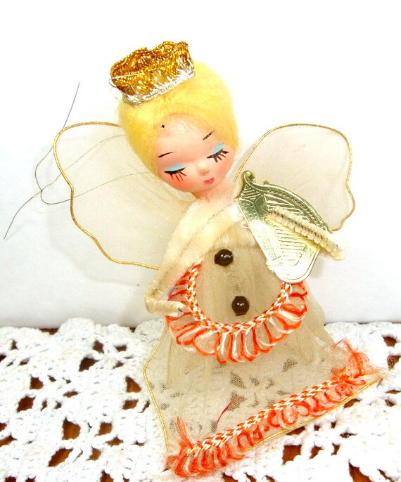 Vintage Angel Ornament Pipe Cleaner Netting Made in Japan