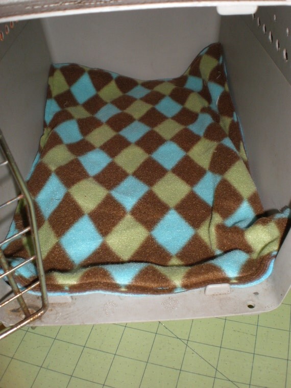 Fleece Pet Crate Mat Brown Lime Teal Argyle by TheHomespunLoft