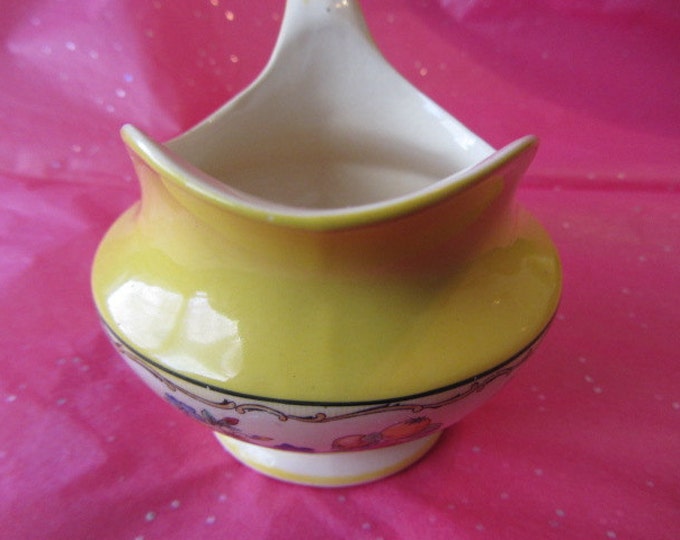 Hampton Ivory England Creamer / Gravy Pitcher Lovely Design done With Wide Rim of Yellow Over Delicate Floral Pattern