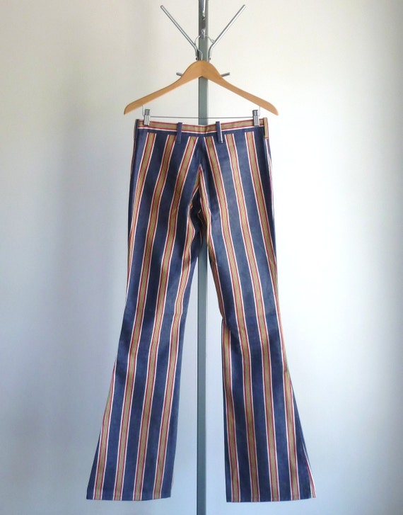 blue and white striped bell bottoms