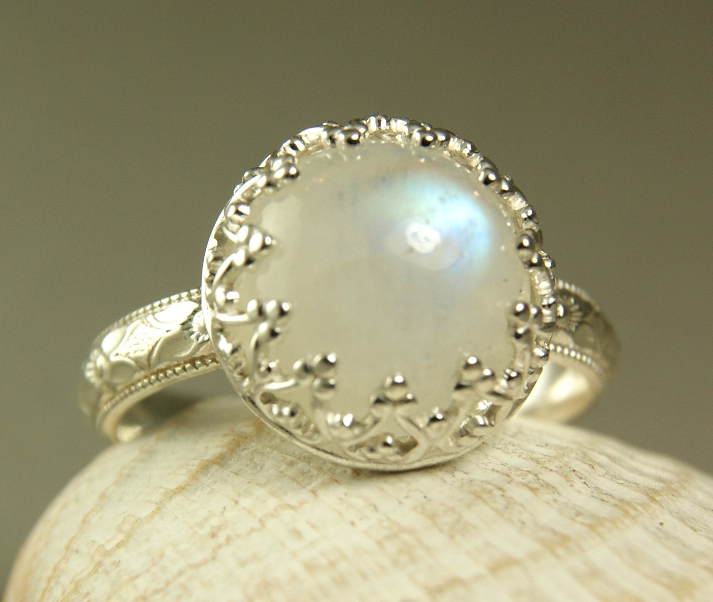 Rainbow Moonstone Ring Sterling Silver Natural Stone