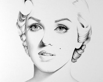 Marilyn Monroe Minimalism Original Pencil Drawing Fine Art Portrait Glamour Beauty