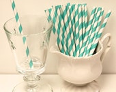 SHORT COCKTAIL STRAWS, 25 Aqua Striped Straws, Graduation, Wedding, Party Drinks, Kids Paper Straws with Diy flags Il_170x135
