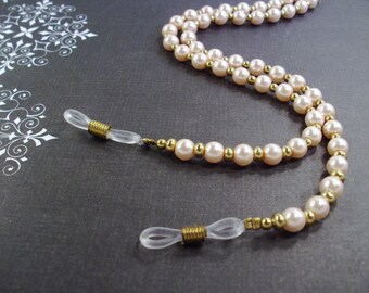 Pink pearls and gold eye lanyard