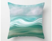 Pacific Paradise Decorative Throw Pillow aqua turquoise teal blue, scatter cushion, pillow cover, cushion cover, ocean waves painted pillow