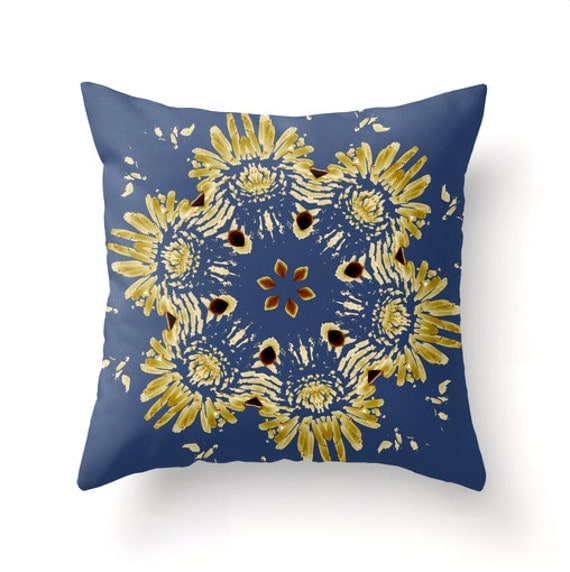 Modern Blue Floral decorative throw pillow pillow cover