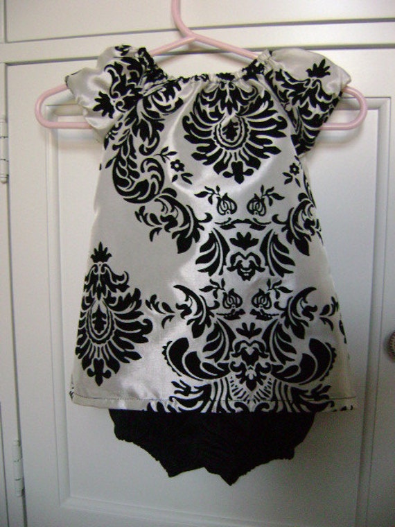 Baby Girl Dress Black and White Damask with by