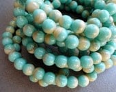 6mm Round Druk Beads - Turquoise Beige Druk - Premium Czech Glass Beads