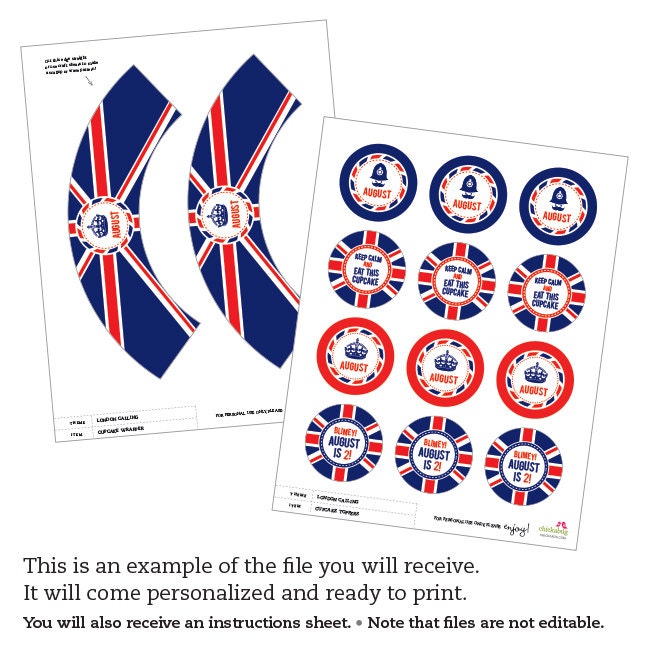 Union Jack Party Personalized DIY printable cupcake wrapper
