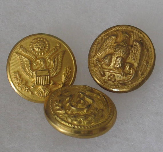 Gold Tone Navy Army WW1 WW2 Buttons 3 pieces by Riveting on Etsy