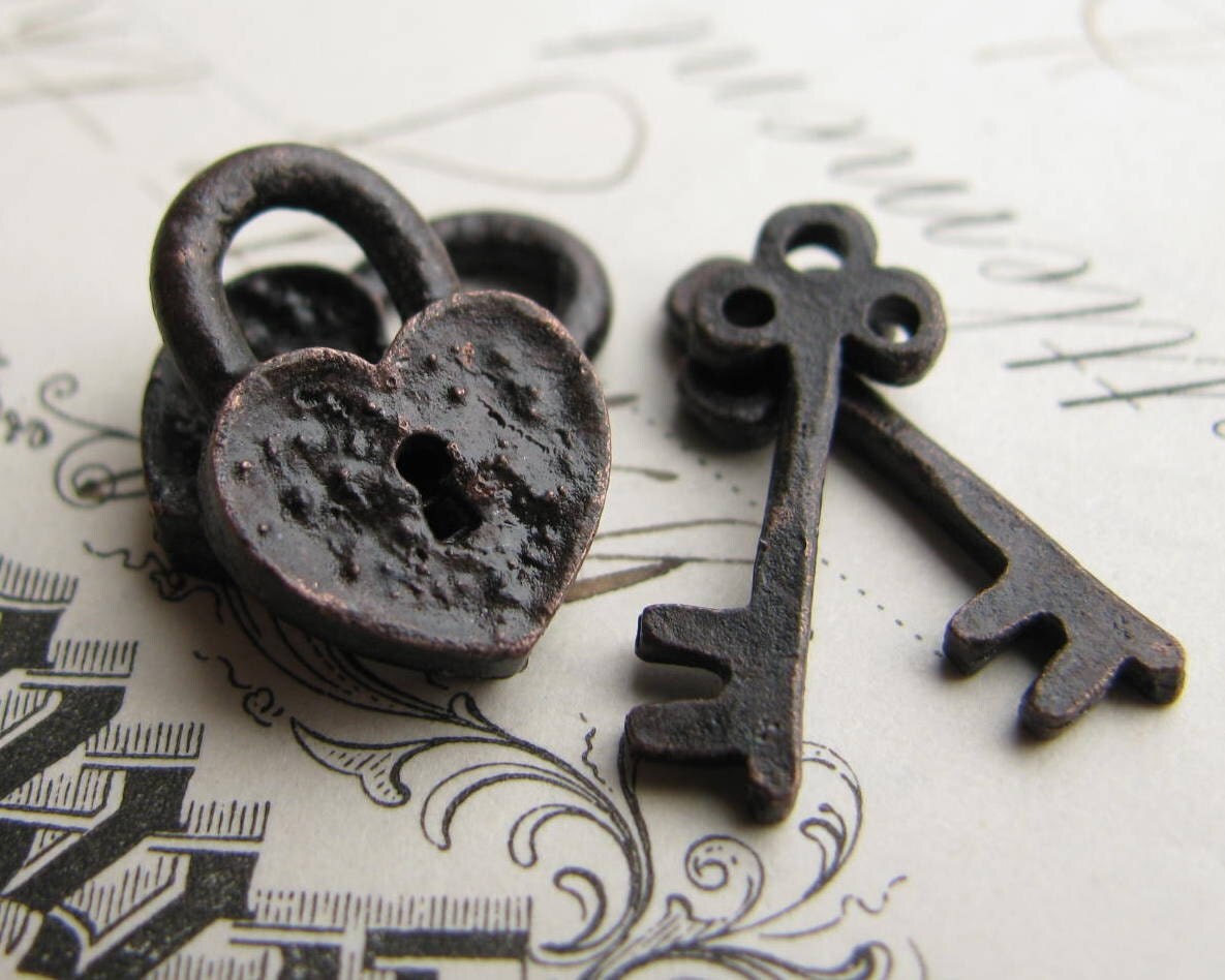 Rustic Weathered Heart Lock And Key Charm Sets From Bad Girl