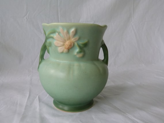 Vintage Weller Pottery Matte Green Vase Daisy by GildedAgeAffaires