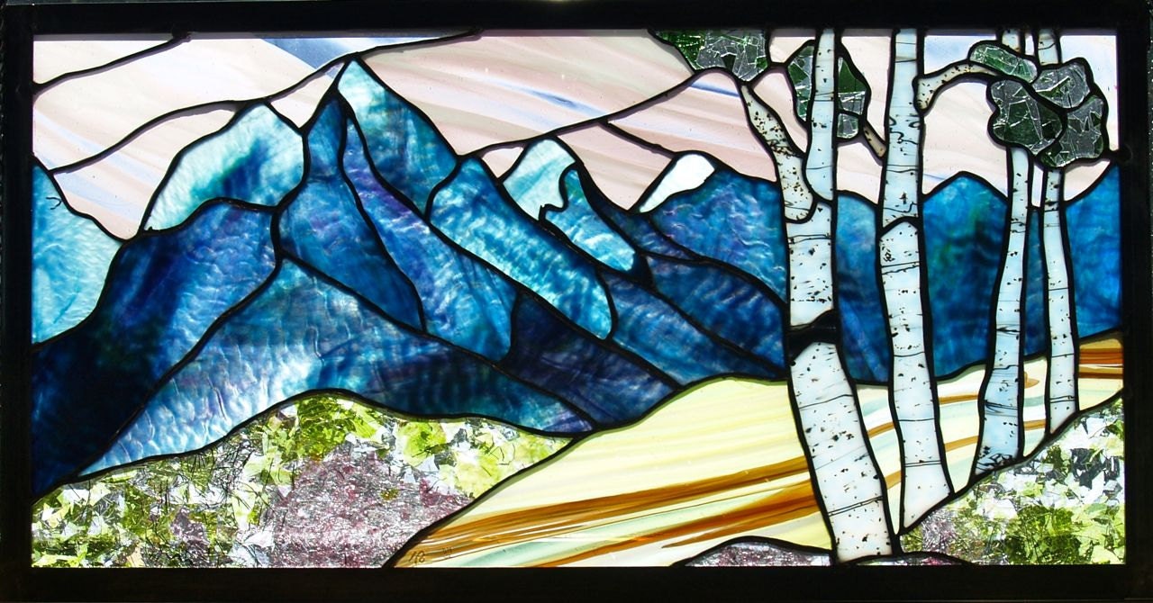 Grand Tetons Stained Glass Spring Summer by JudiHartmanGLASSART