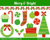 Merry and Bright Christmas Clipart - Digital Clip Art Graphics for Personal or Commercial Use Il_170x135