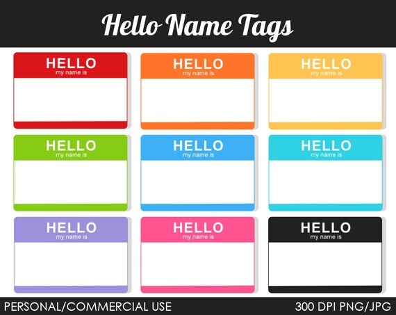 Hello Name Tags Clipart Digital Clip Art by MareeTruelove on Etsy