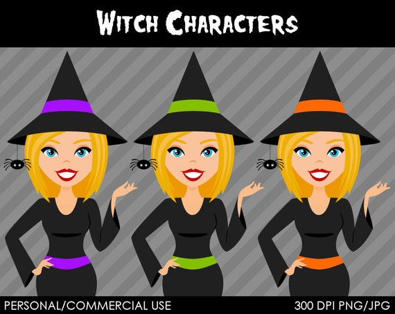 Witch Characters Digital Clip Art Graphics for Personal or Commercial Use Il_570xn