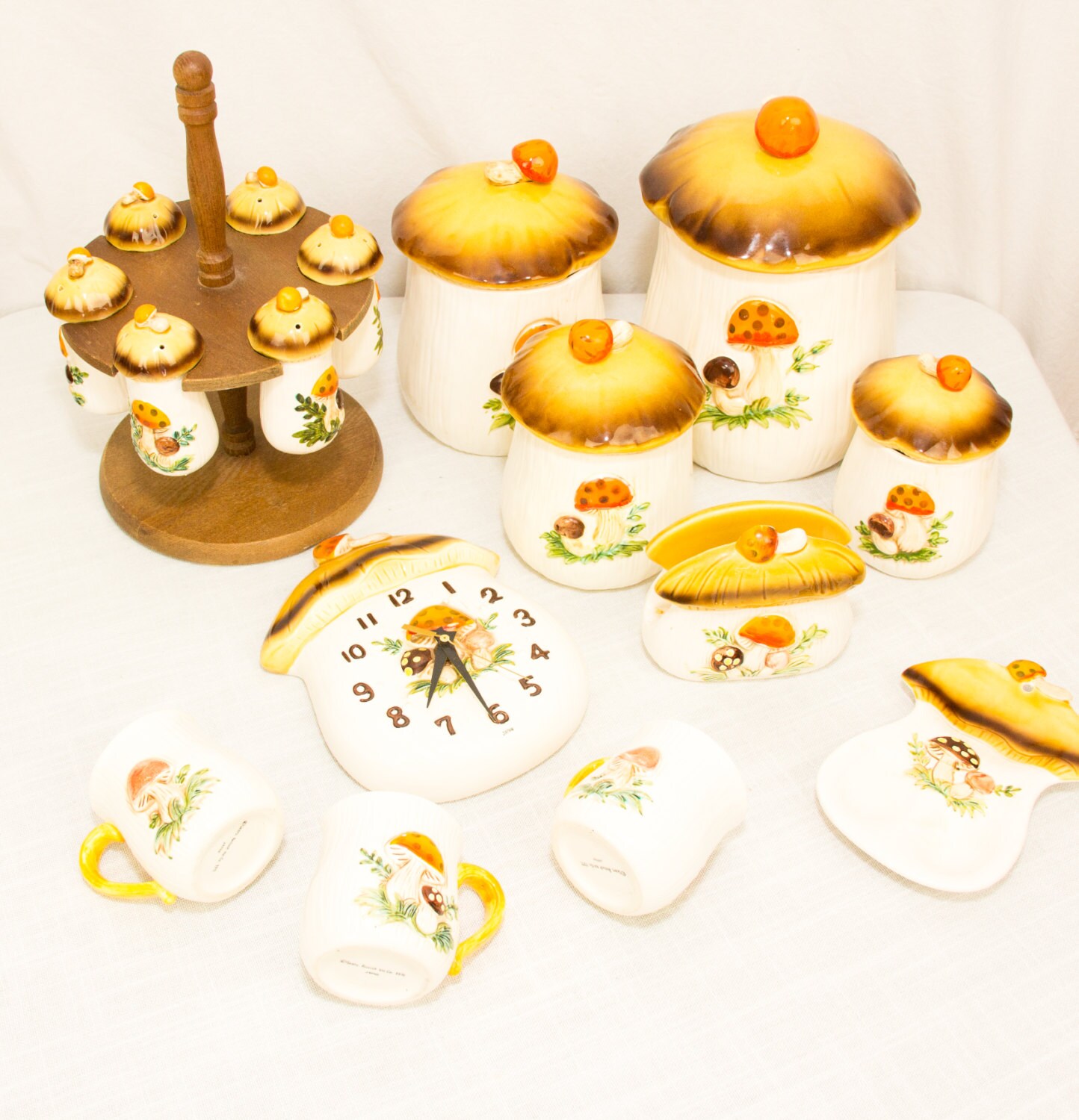 Awesome Vintage Mushroom Kitchen Set including Four Canisters