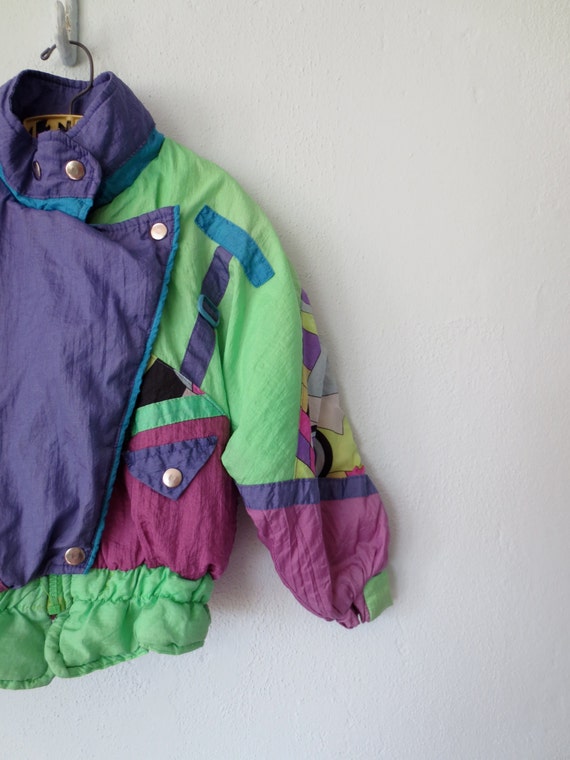 90s Neon Jacket Vintage Kids Ski Coat // Colorblock