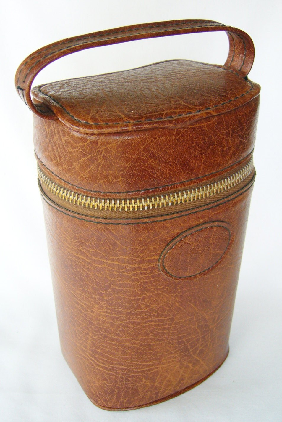 Vintage Faux Leather Liquor Travel Case w/ Glass Bottles